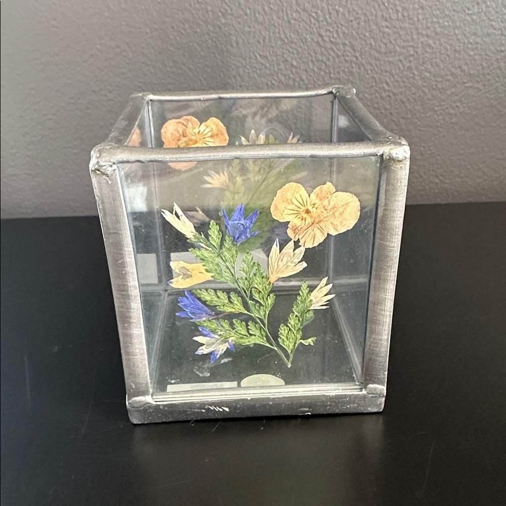 🪻Floral Glass Candle Holder with Silver Frame purple square home decor